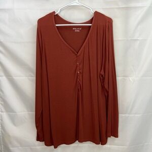 Ava & Viv women's‎ burnt orange stretch ribbed button v-neck casual shirt 3X